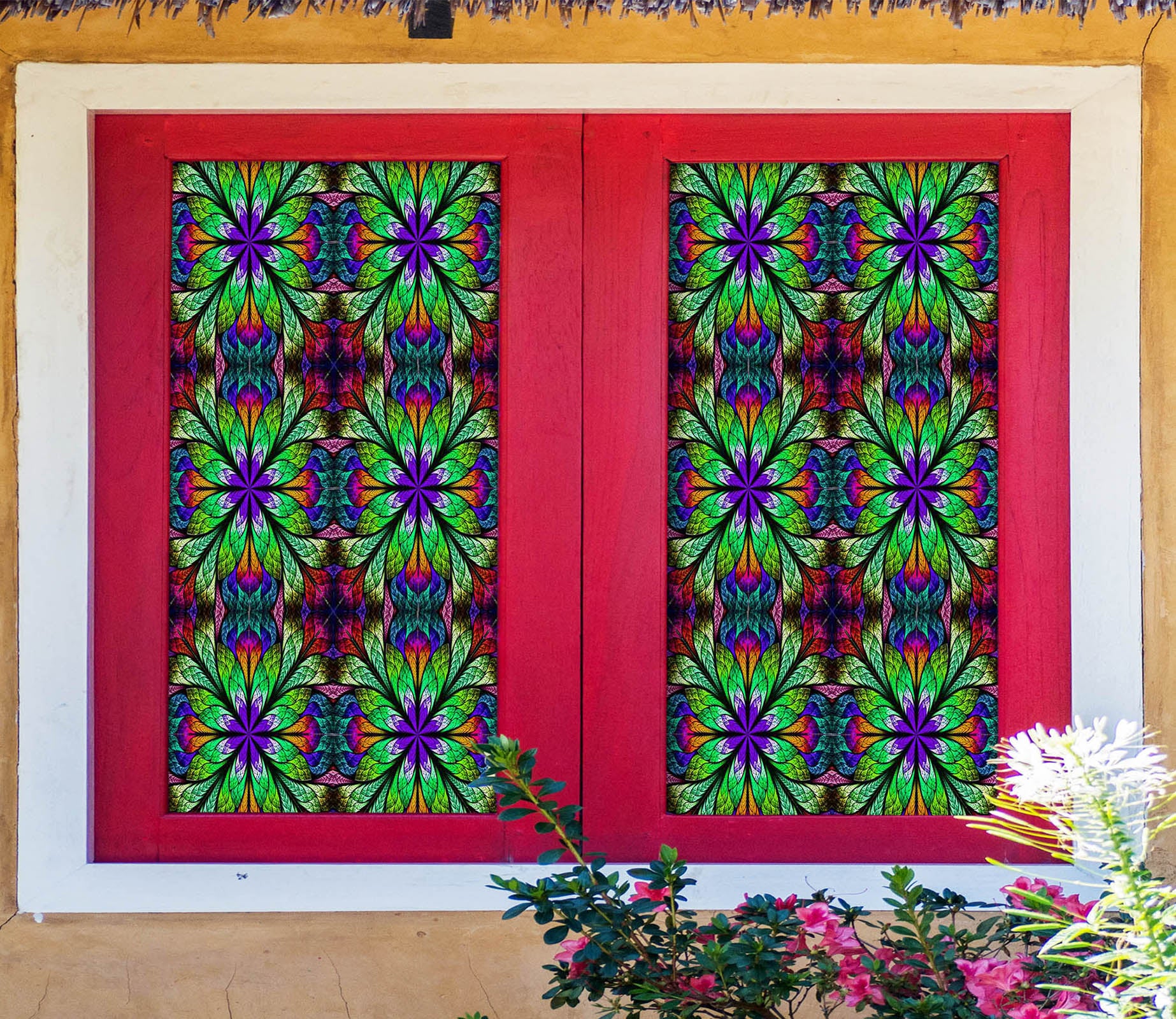 3D Green Blooming Flower 282 Window Film Print Sticker Cling Stained Glass UV Block