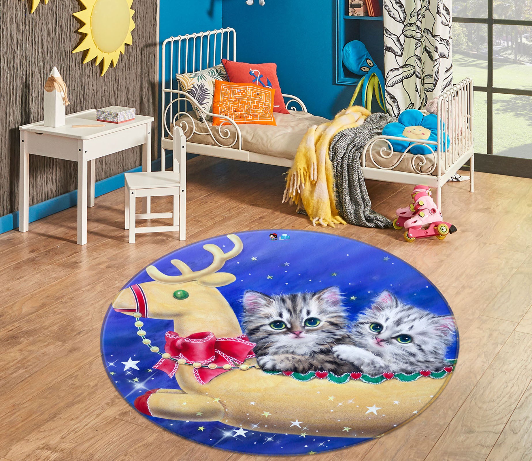 3D Trojan Cat 6056 Kayomi Harai Rug Round Non Slip Rug Mat