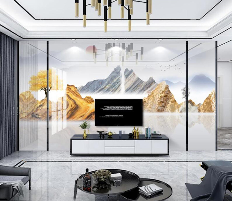 3D Fog Golden Mountain 321 Wall Murals