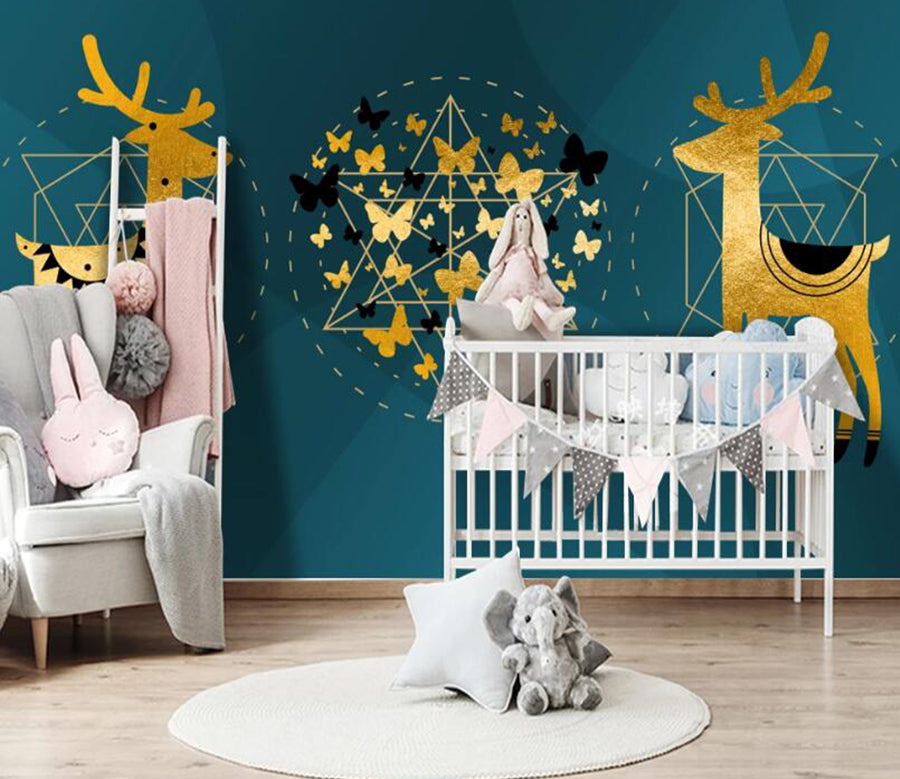 3D Golden Deer 318 Wall Murals