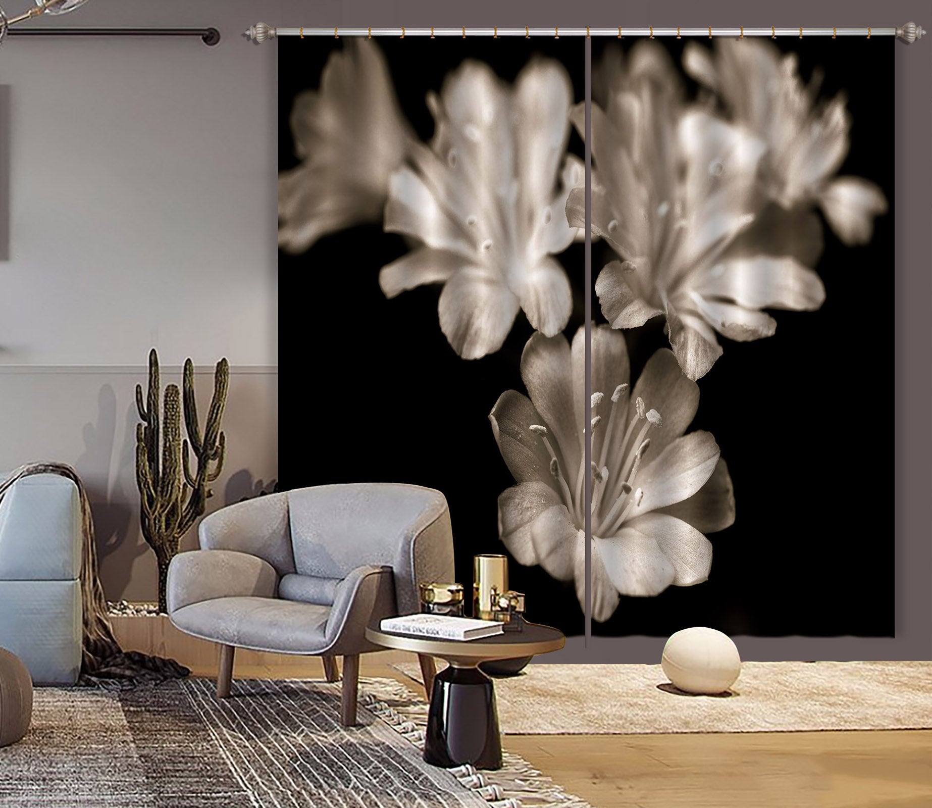 3D Grey Flowers 6301 Assaf Frank Curtain Curtains Drapes