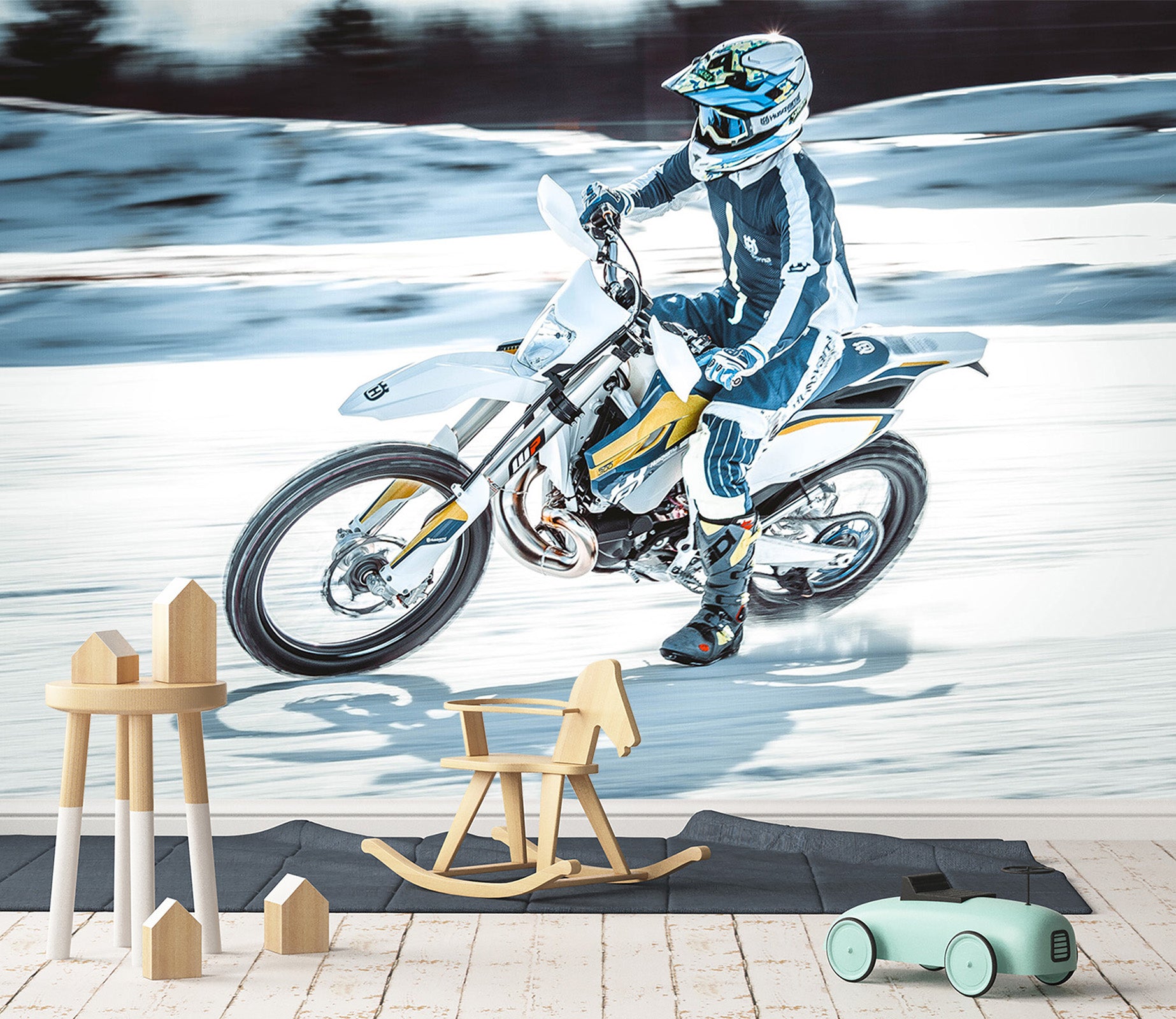 3D Snow Motorcycle 056 Vehicle Wall Murals