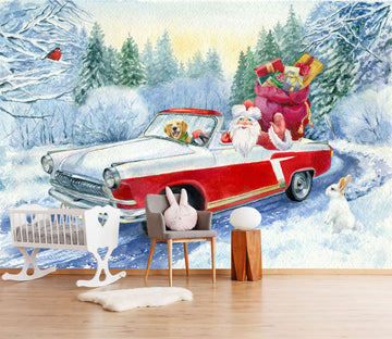 3D Christmas Bunny Car 364 Vehicle Wall Murals