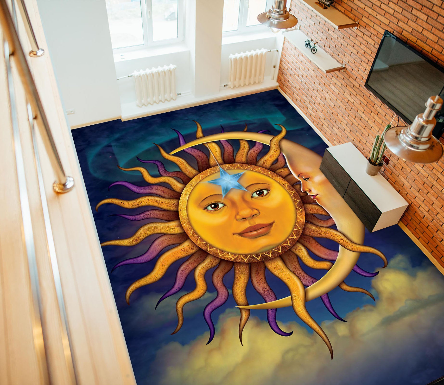 3D Sun Moon 98176 Vincent Floor Mural  Wallpaper Murals Self-Adhesive Removable Print Epoxy