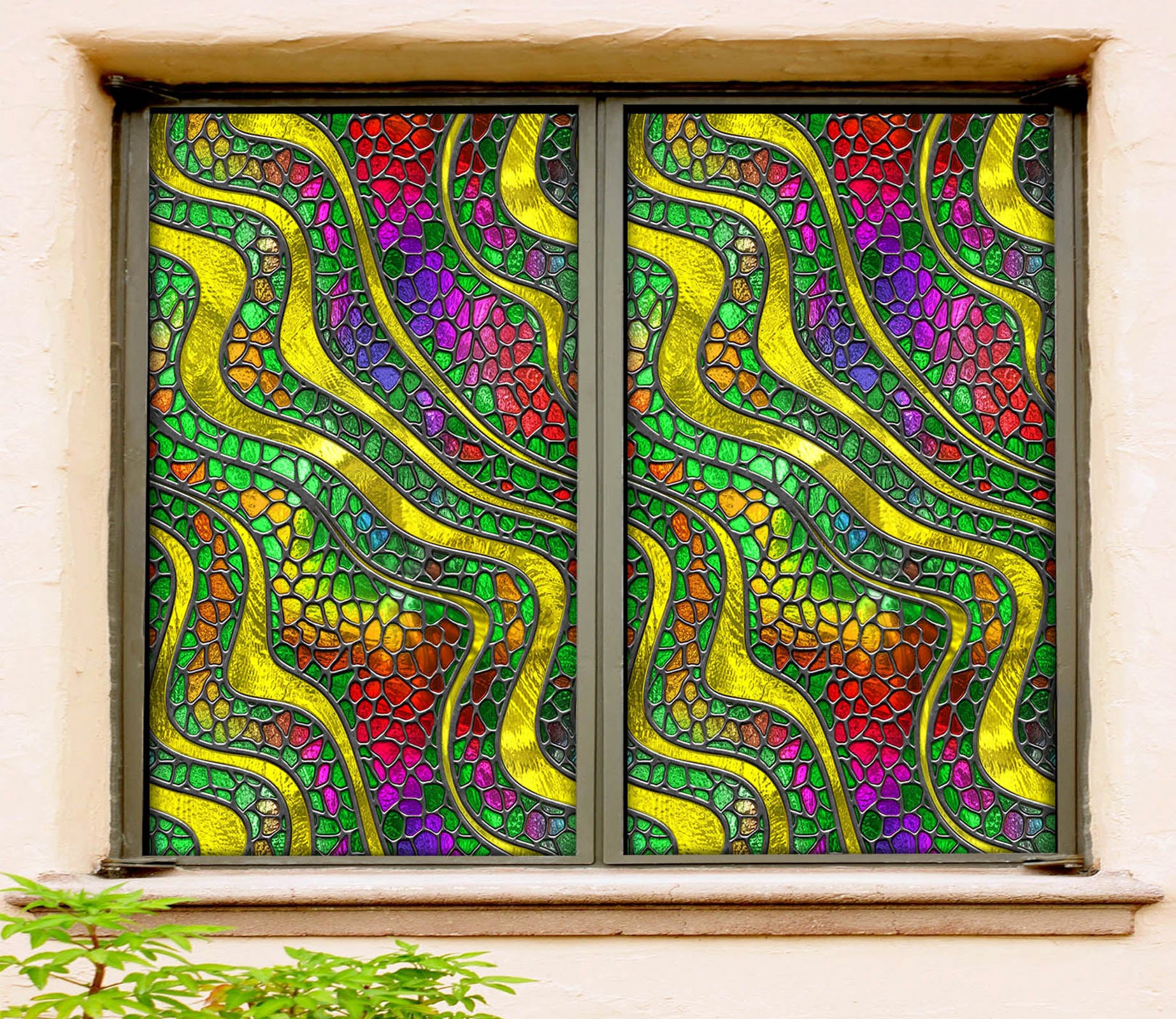 3D Yellow Waves 200 Window Film Print Sticker Cling Stained Glass UV Block