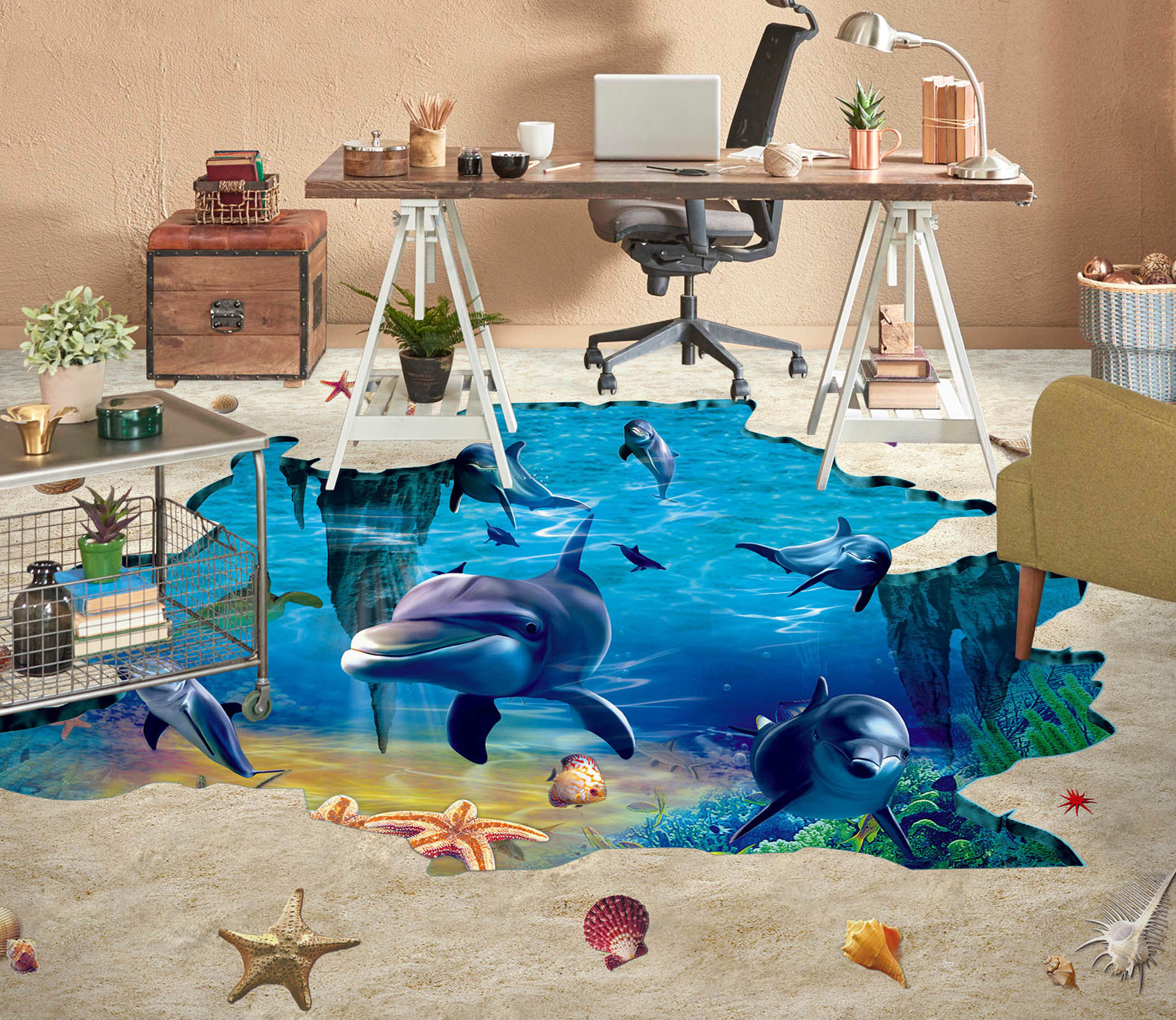 3D Dolphin Family 228 Floor Mural  Wallpaper Murals Rug & Mat Print Epoxy waterproof bath floor