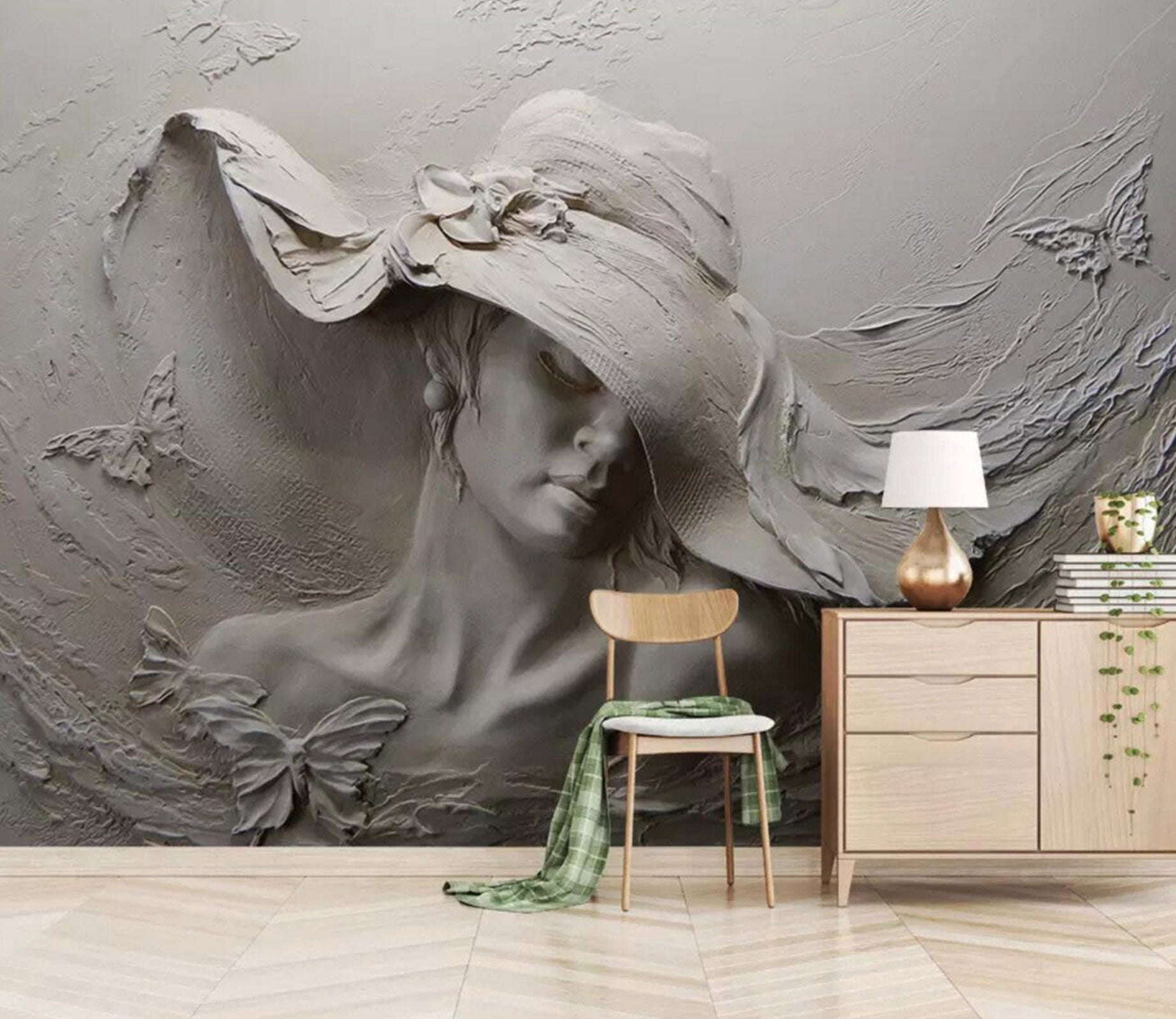 3D Carving Woman WC338 Wall Murals