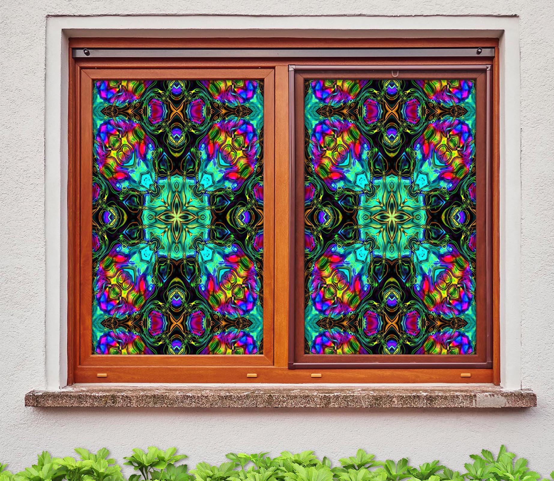 3D Green Art Pattern 190 Window Film Print Sticker Cling Stained Glass UV Block