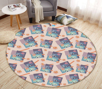 3D Car Pattern 454 Kasumi Loffler Rug Round Non Slip Rug Mat