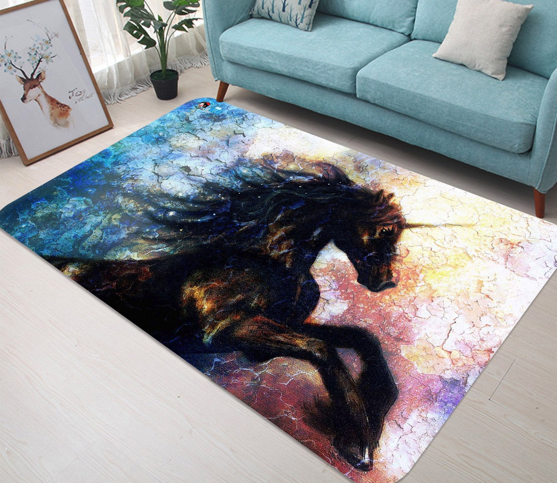 3D Jumping Black Unicorn 06 Non Slip Rug Mat Mat AJ Creativity Home 