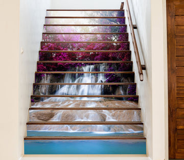 3D Rose Red Flowers And Waterfall 432 Stair Risers
