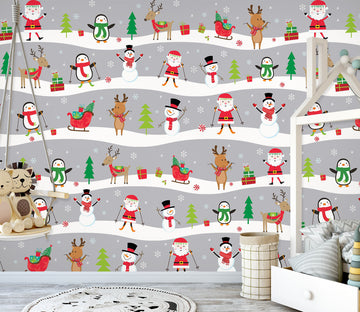 3D Snowman Penguin Deer Pattern 57055 Wall Murals