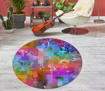 3D Color Mosaic Flower 191104 Shandra Smith Rug Round Non Slip Rug Mat