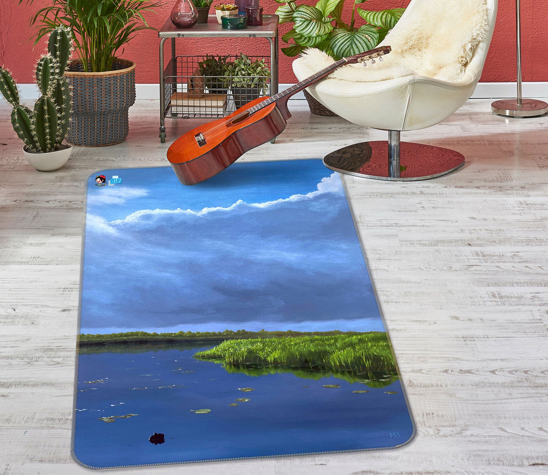 3D Blue Sky Lake Meadow 9711 Marina Zotova Rug Non Slip Rug Mat