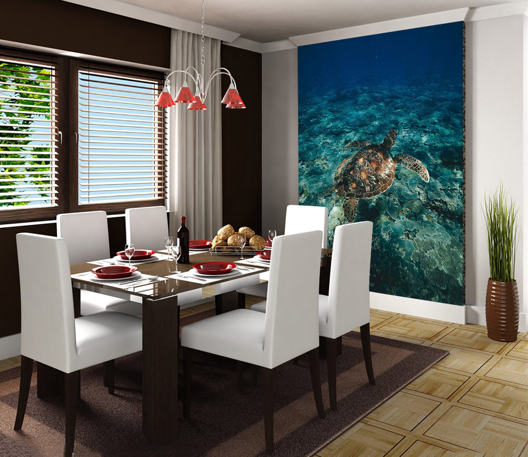 3D Turtle Swimming 121 Wall Murals