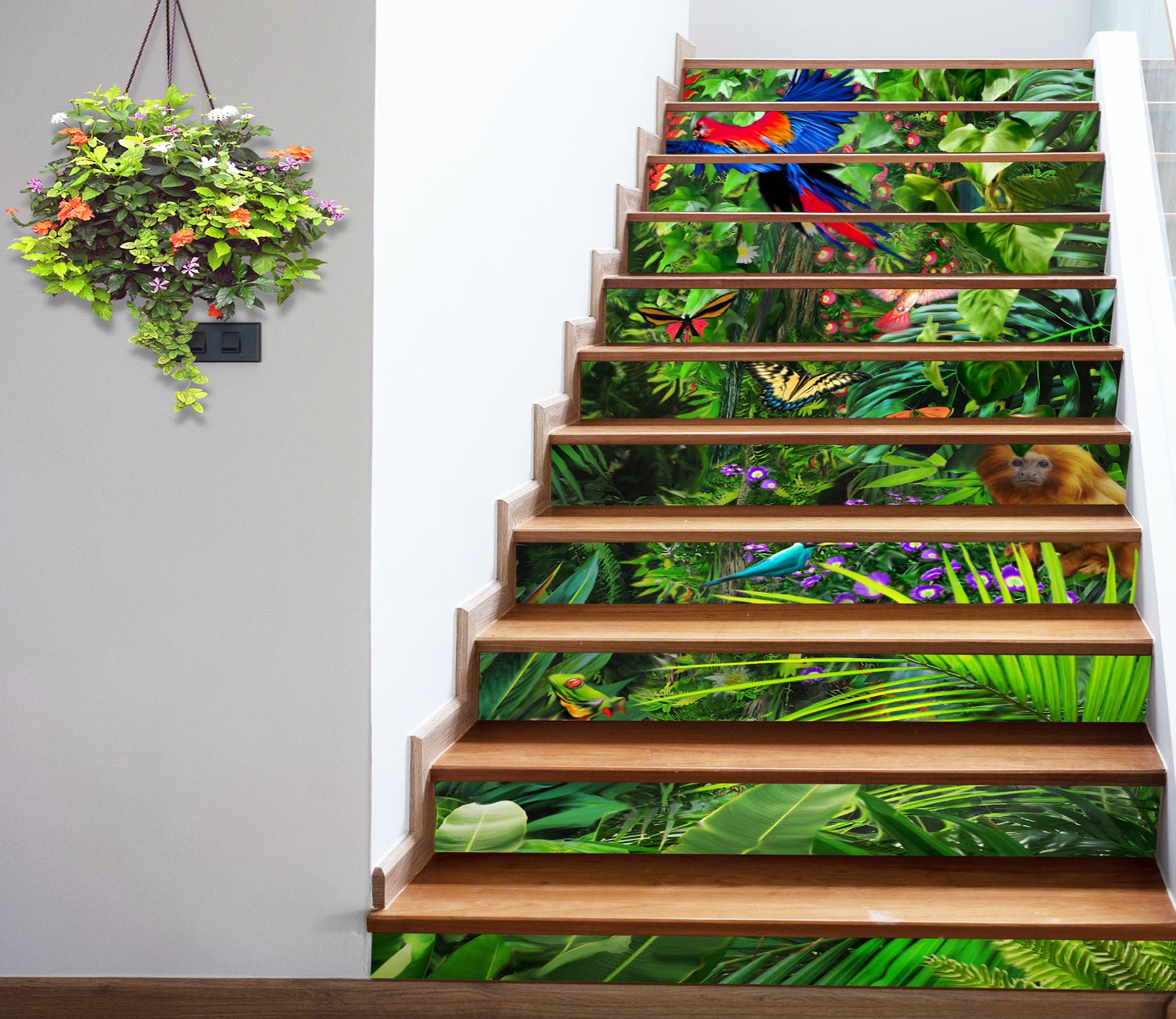 3D Jungle Monkey Parrot 96210 Adrian Chesterman Stair Risers