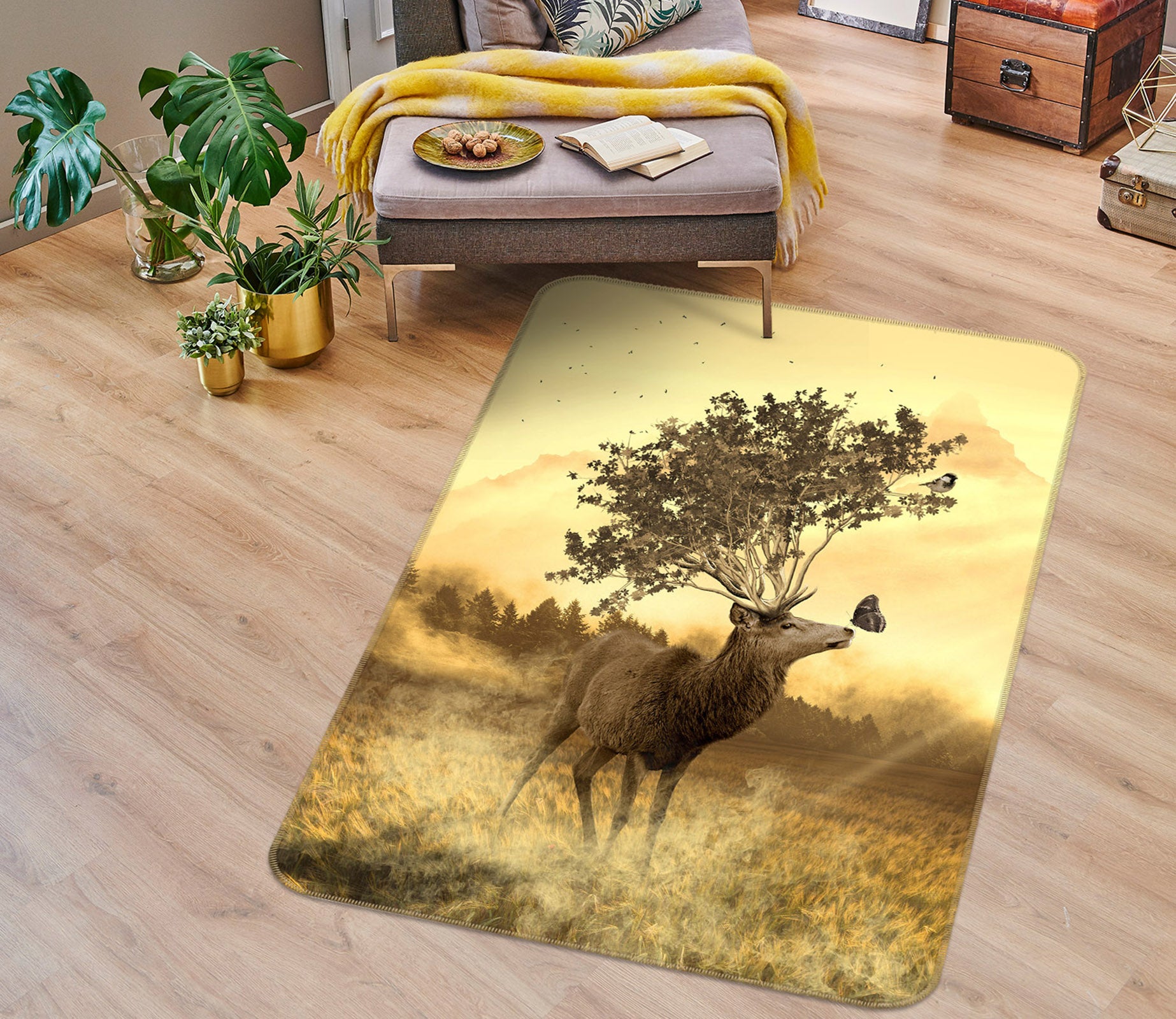3D Butterfly Fawn 161 Animal Non Slip Rug Mat