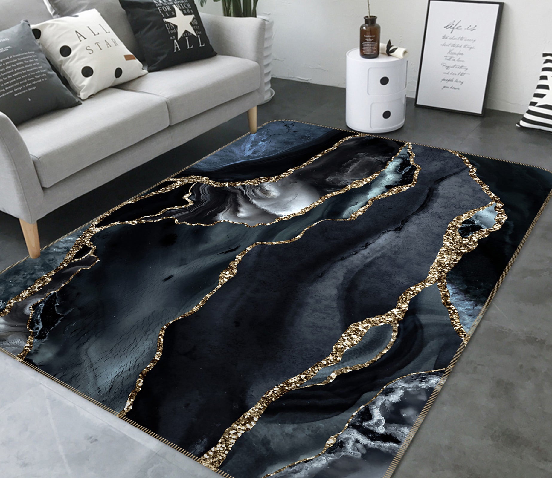 3D Black Abstract 054 Uta Naumann Rug Non Slip Rug Mat