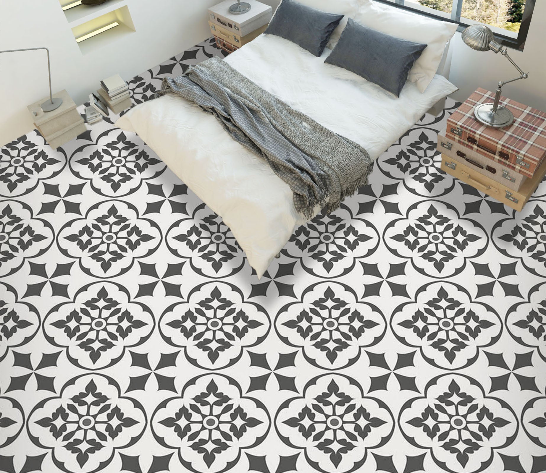 3D Dark Gray Pattern 652 Floor Mural