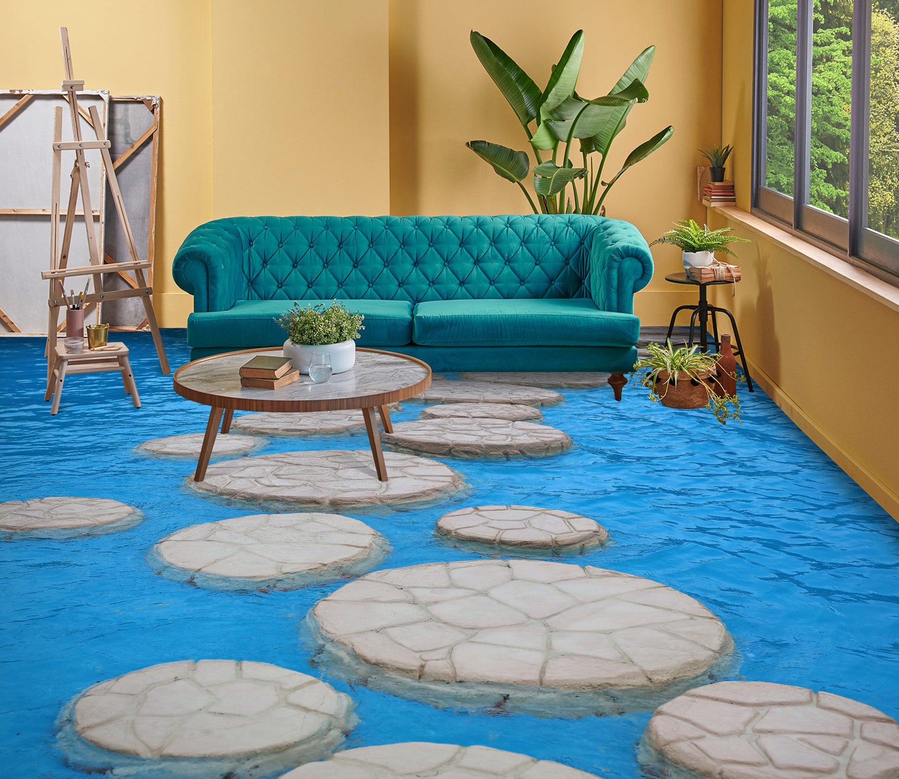 3D Round Stone Road On The Sea 1030 Floor Mural  Wallpaper Murals Self-Adhesive Removable Print Epoxy