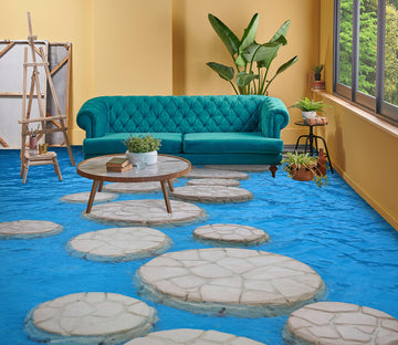 3D Round Stone Road On The Sea 1030 Floor Mural  Wallpaper Murals Self-Adhesive Removable Print Epoxy