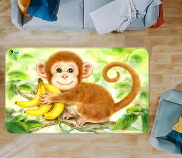 3D Cute Monkey Banana 5601 Kayomi Harai Rug Non Slip Rug Mat