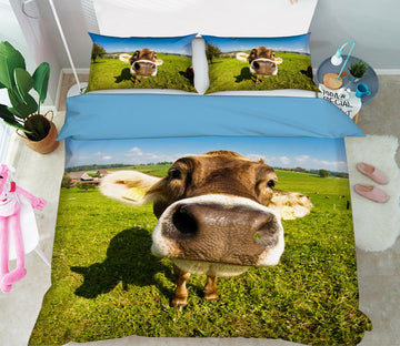 3D Bull Head Lawn 093 Bed Pillowcases Quilt