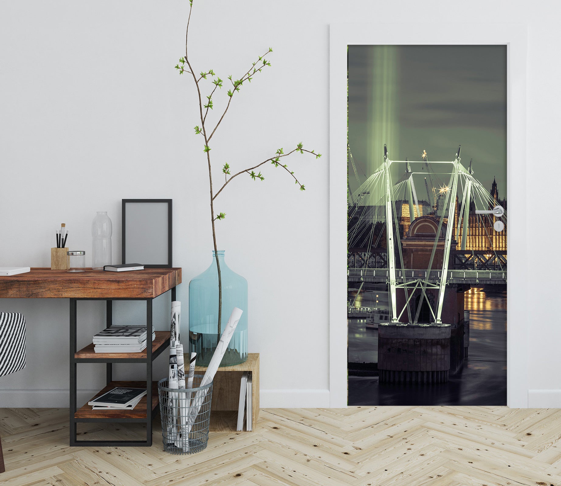 3D Night Bridge 10722 Assaf Frank Door Mural