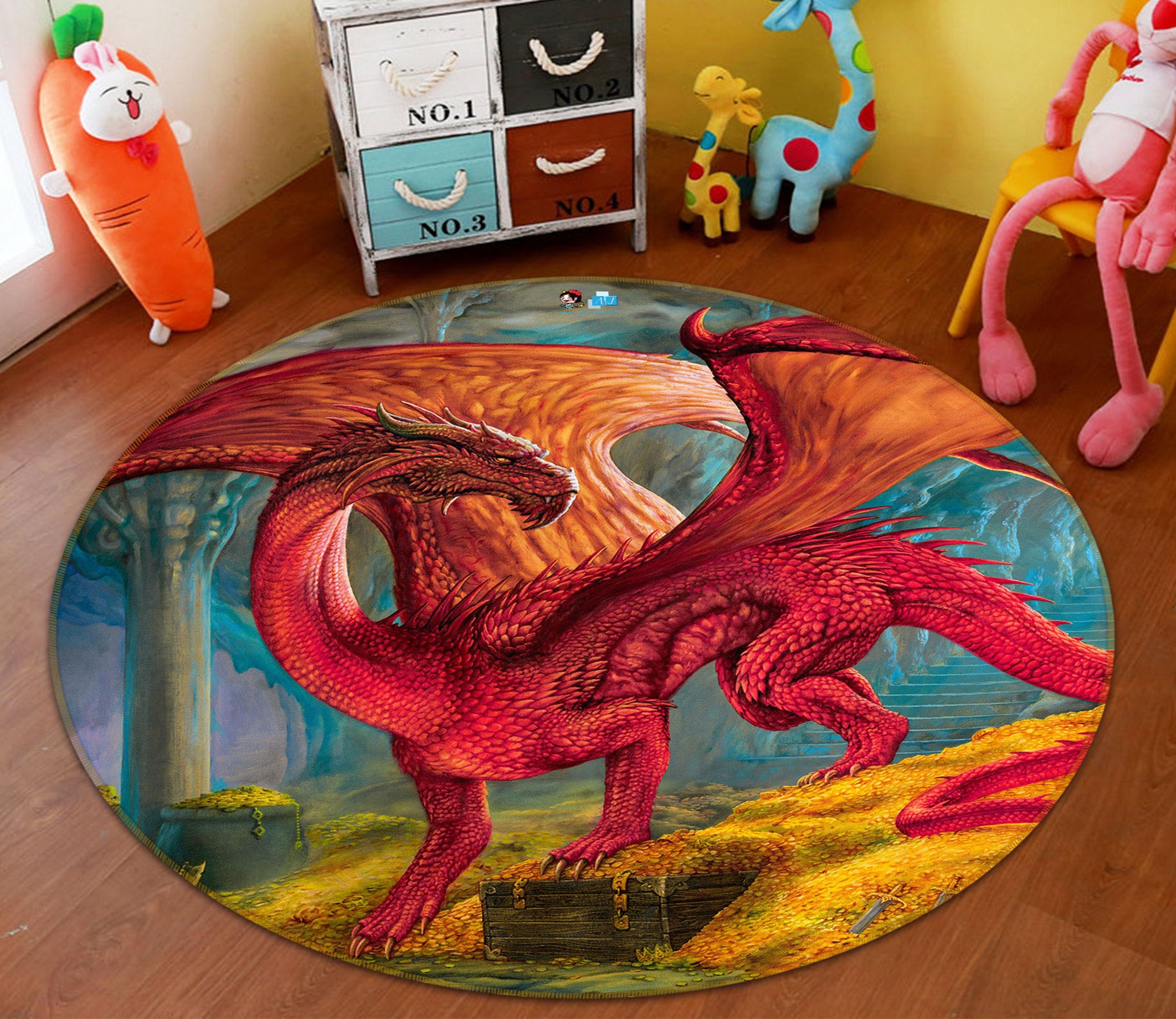3D Red Dragon 6151 Ciruelo Rug Round Non Slip Rug Mat