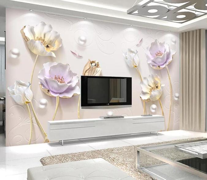 3D Pearl Flower 365 Wall Murals Wallpaper AJ Wallpaper 2 