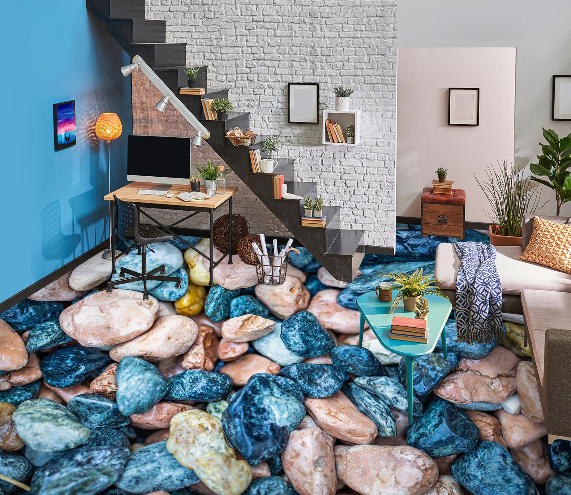3D Textured Blue Stones 263 Floor Mural