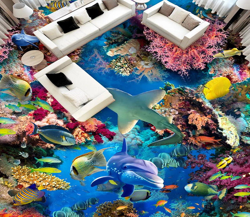 3D Various Fish 034 Floor Mural  Self-Adhesive Sticker Bathroom Non-slip Waterproof Flooring Murals