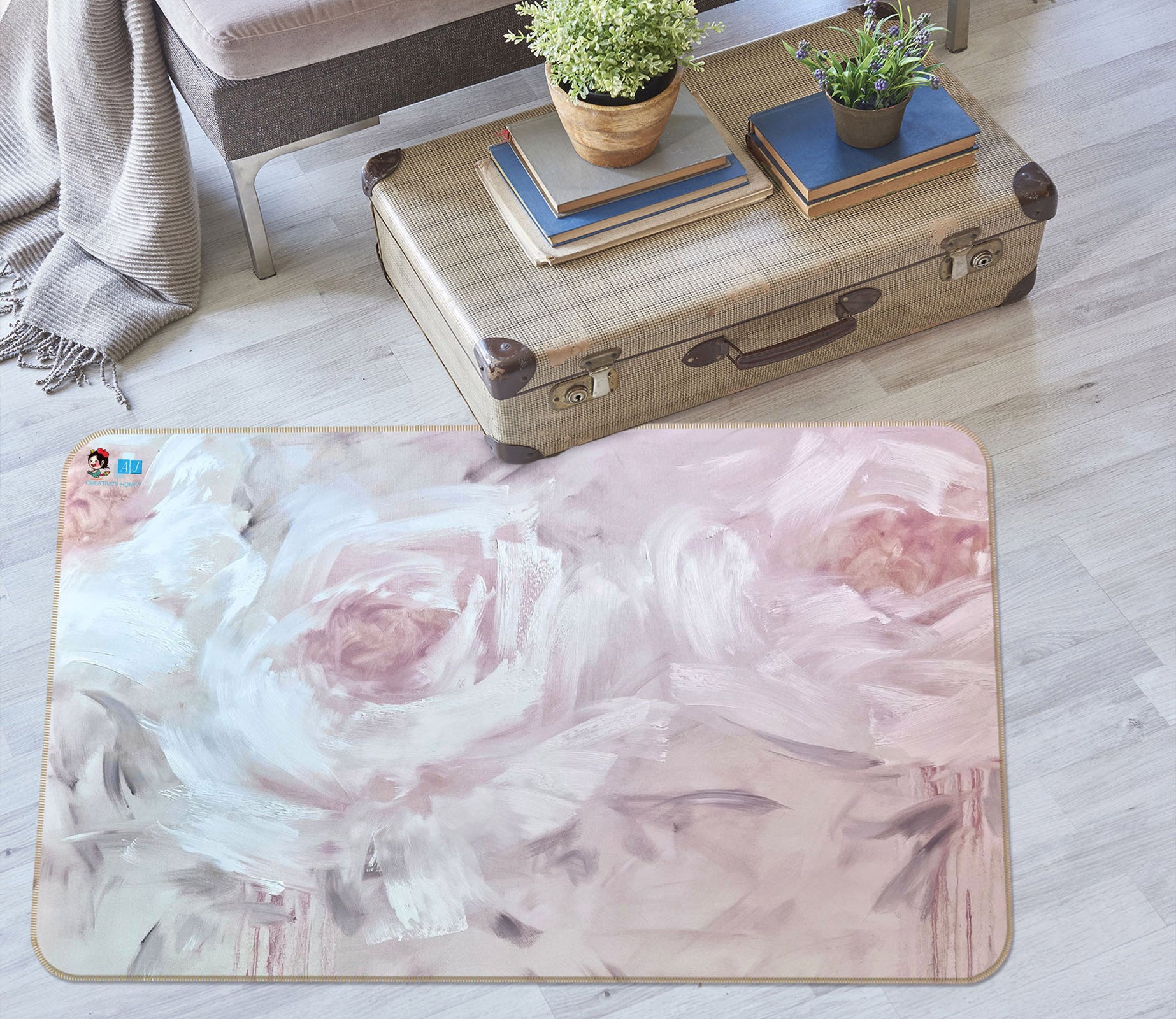 3D Pink Flower 3861 Skromova Marina Rug Non Slip Rug Mat
