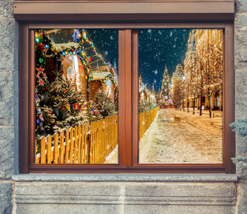 3D Tree Snow Street 30053 Christmas Window Film Print Sticker Cling Stained Glass Xmas
