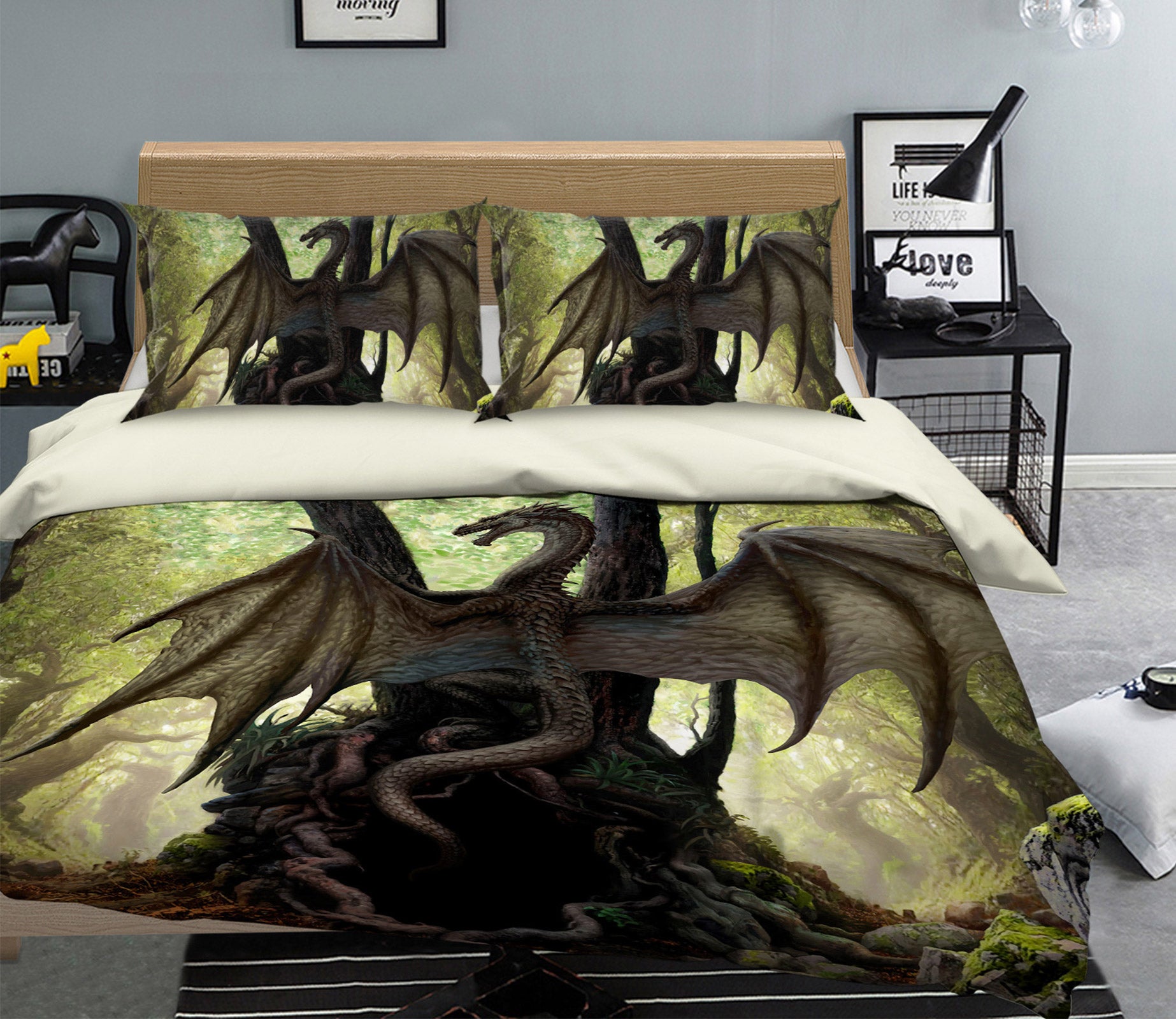 3D Trees Black Dragon 7027 Ciruelo Bedding Bed Pillowcases Quilt