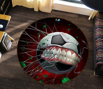 3D Teeth Football 4154 Tom Wood Rug Round Non Slip Rug Mat