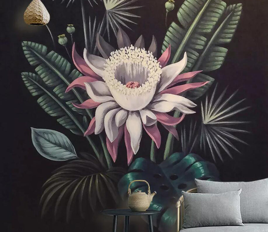 3D Red Flower Leaves WC842 Wall Murals