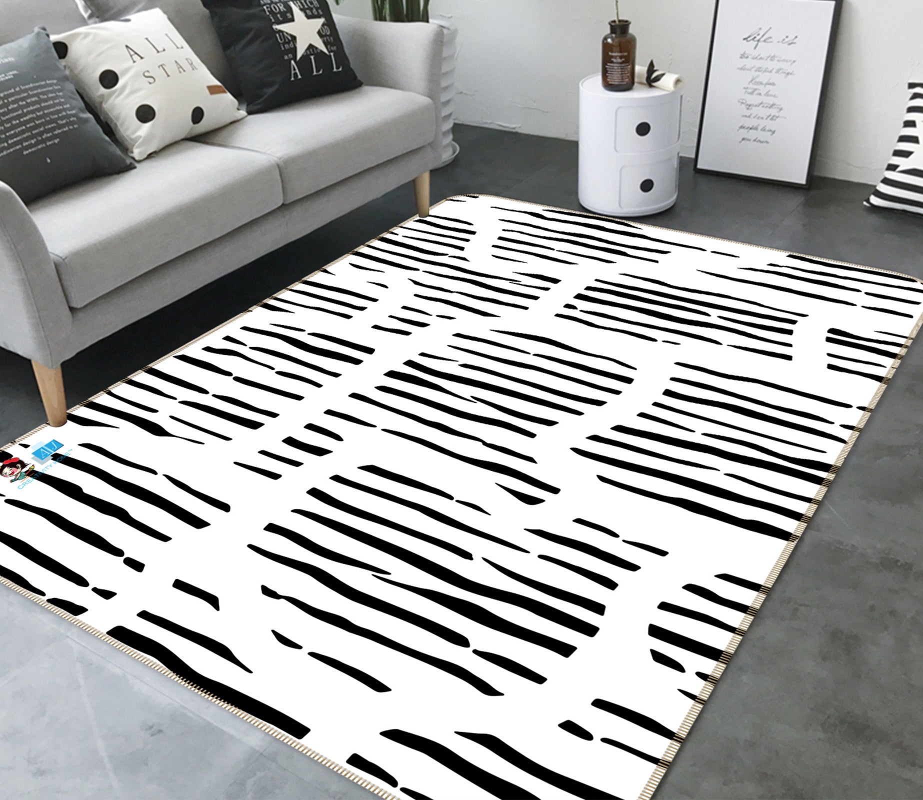 3D Black Stripes 107110 Kashmira Jayaprakash Rug Non Slip Rug Mat
