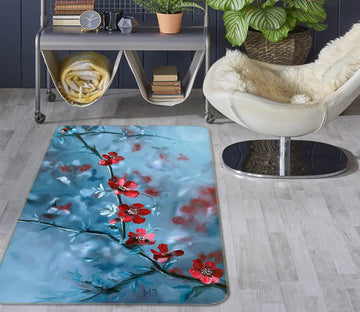 3D Red Plum Blossom Branch 9721 Marina Zotova Rug Non Slip Rug Mat