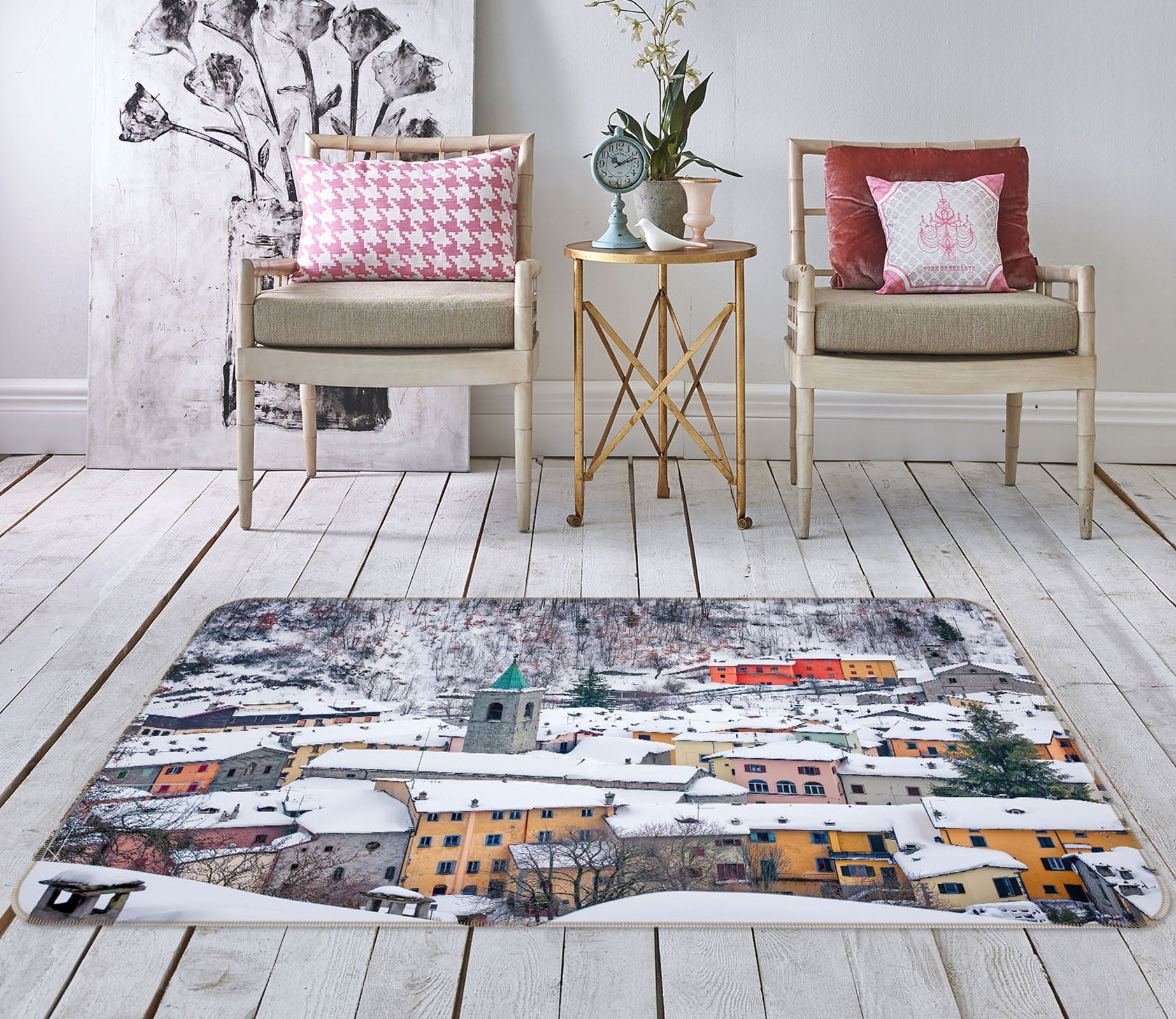 3D Heavy Snow Village 1112 Marco Carmassi Rug Non Slip Rug Mat