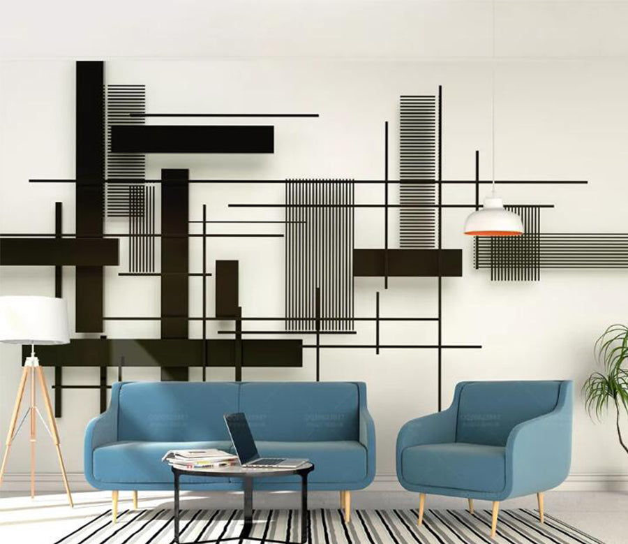 3D Black Geometry WC132 Wall Murals