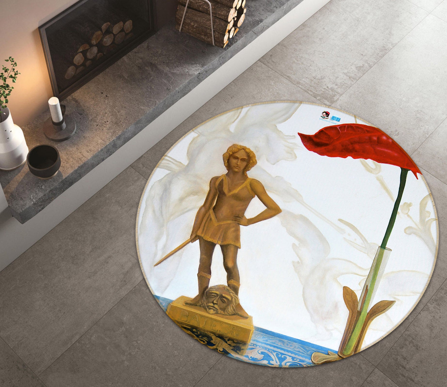 3D Portrait Statue 11084 Matthew Holden Bates Rug Round Non Slip Rug Mat