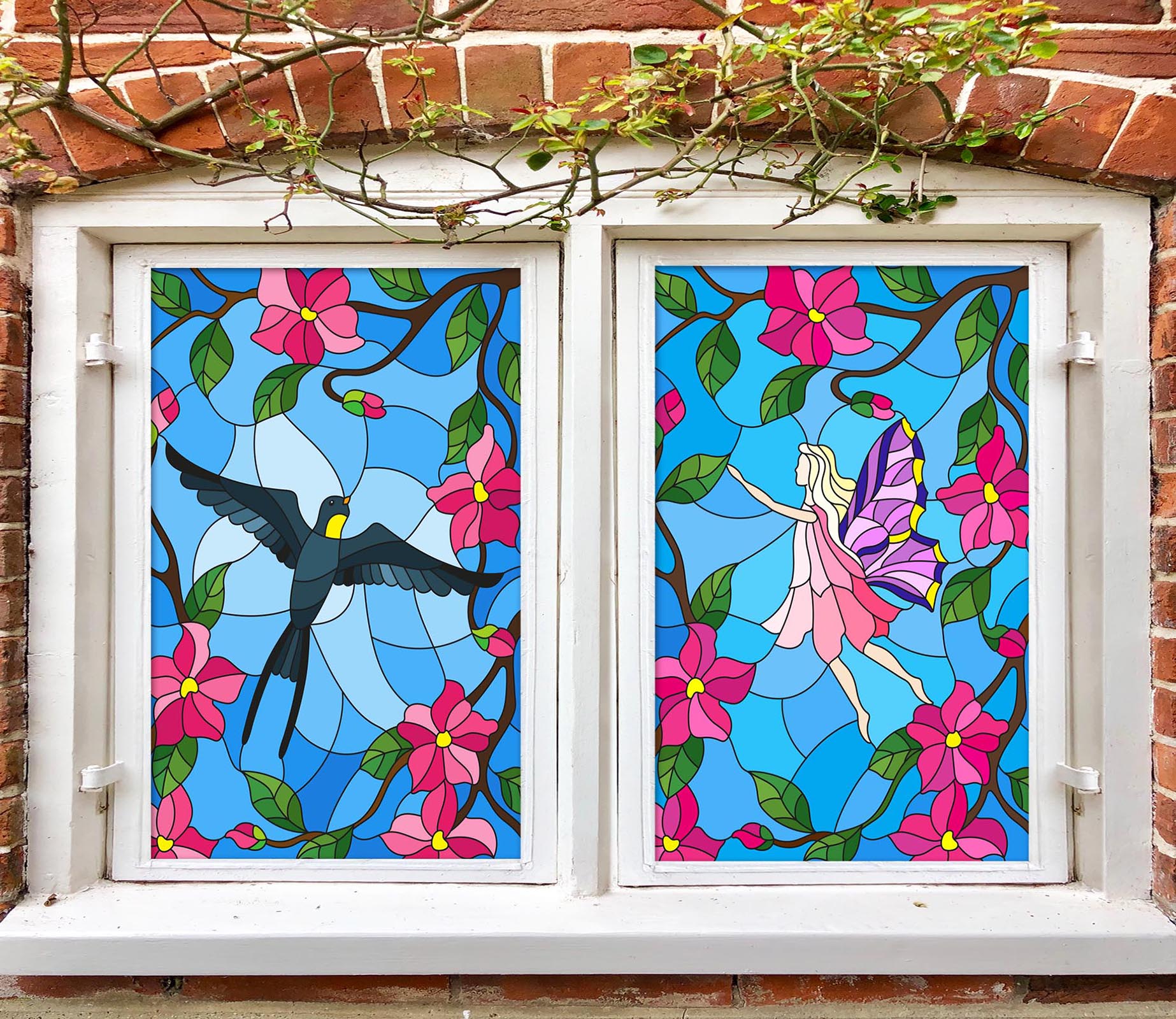 3D Flower Elf Bird 369 Window Film Print Sticker Cling Stained Glass UV Block