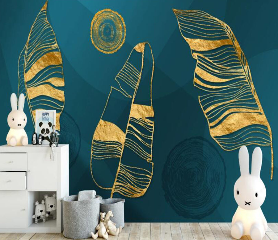 3D Golden Leaves 315 Wall Murals