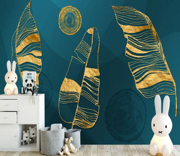 3D Golden Leaves 315 Wall Murals