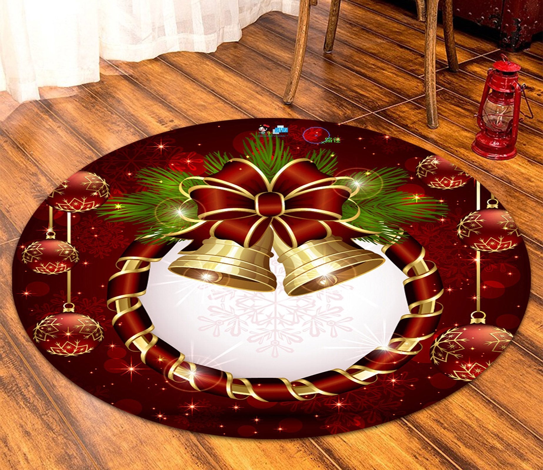 3D Festive Bell Hanging Ornament 095 Round Non Slip Rug Mat Mat AJ Creativity Home 