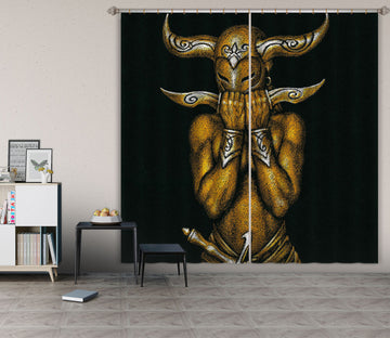 3D Horn Mask Man 7210 Ciruelo Curtain Curtains Drapes