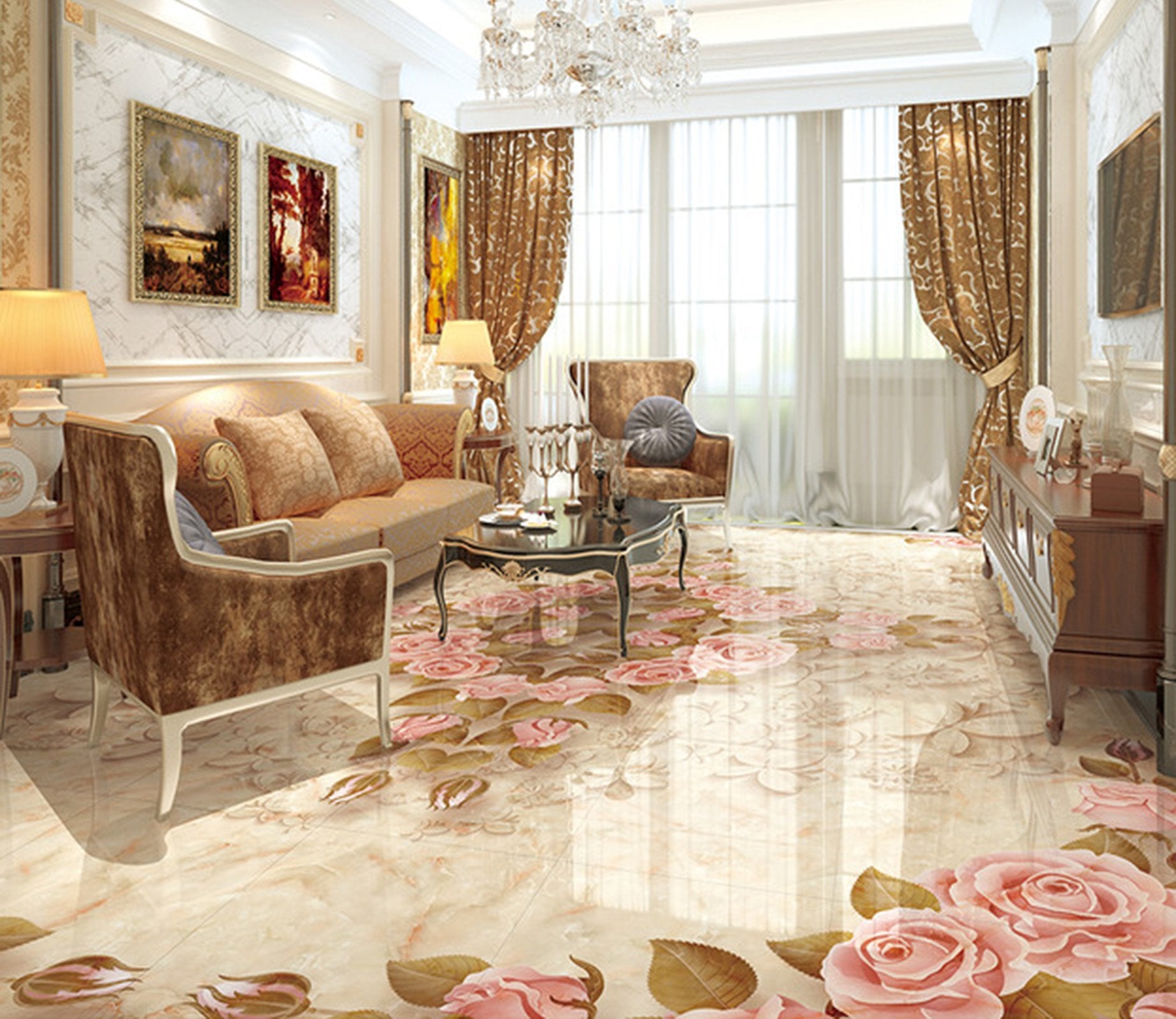 3D Pink Flowers WG025 Floor Mural Wallpaper AJ Wallpaper 2 