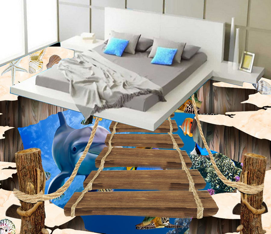 3D Ocean Wooden Bridge 576 Floor Mural  Wallpaper Murals Rug & Mat Print Epoxy waterproof bath floor
