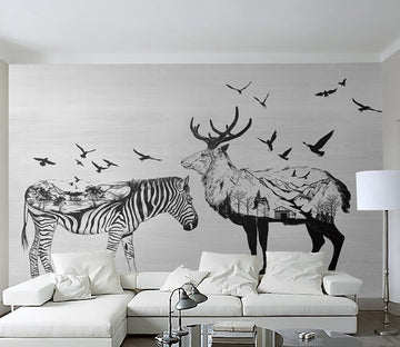 3D Zebra Deer WG231 Wall Murals